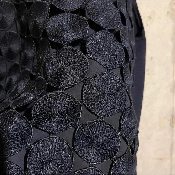 ANN TAYLOR Womens Tank Top Medium Navy Blue Sleeveless Geometric Overlay Sheer - Picture 4 of 8